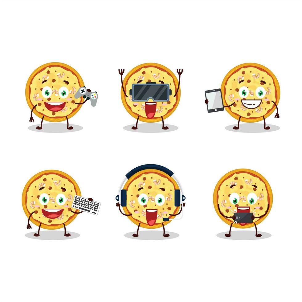 Marinara Pizza Karikatur Charakter sind spielen Spiele mit verschiedene süß Emoticons vektor