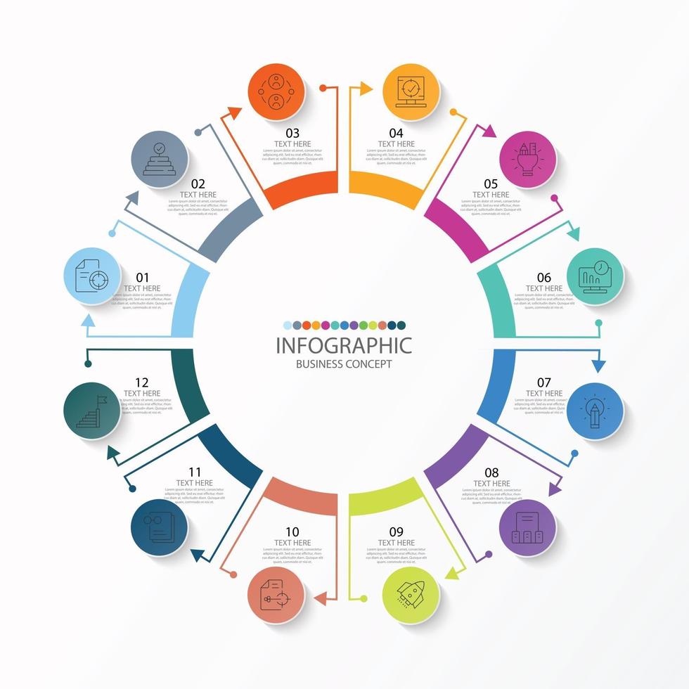 grundläggande cirkelinfografisk mall med 12 steg, process eller alternativ, processdiagram, används för processdiagram, presentationer, arbetsflödeslayout, flödesschema, infograph. vektor eps10 illustration.