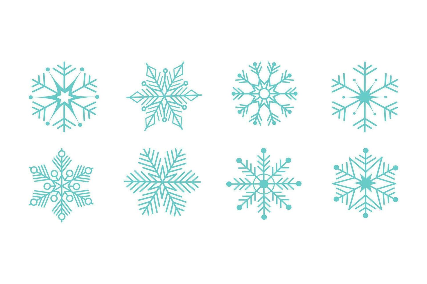 skön uppsättning av blå snöflingor på en vit bakgrund för vinter- design. samling av jul och ny år element. frysta silhuetter av kristall snöflingor. Semester tapet. vektor