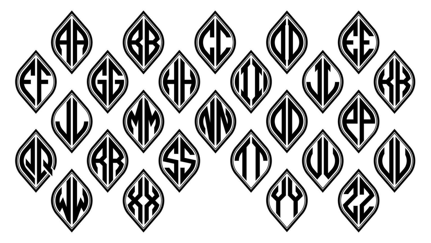 kurva romb utökad monogram 2 brev alfabet font logotyp logotyp broderi vektor