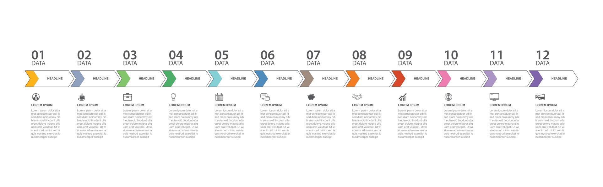 12 datainfografik flik tunn linje indexmall. vektor illustration abstrakt bakgrund. kan användas för arbetsflödeslayout, affärssteg, banner, webbdesign.