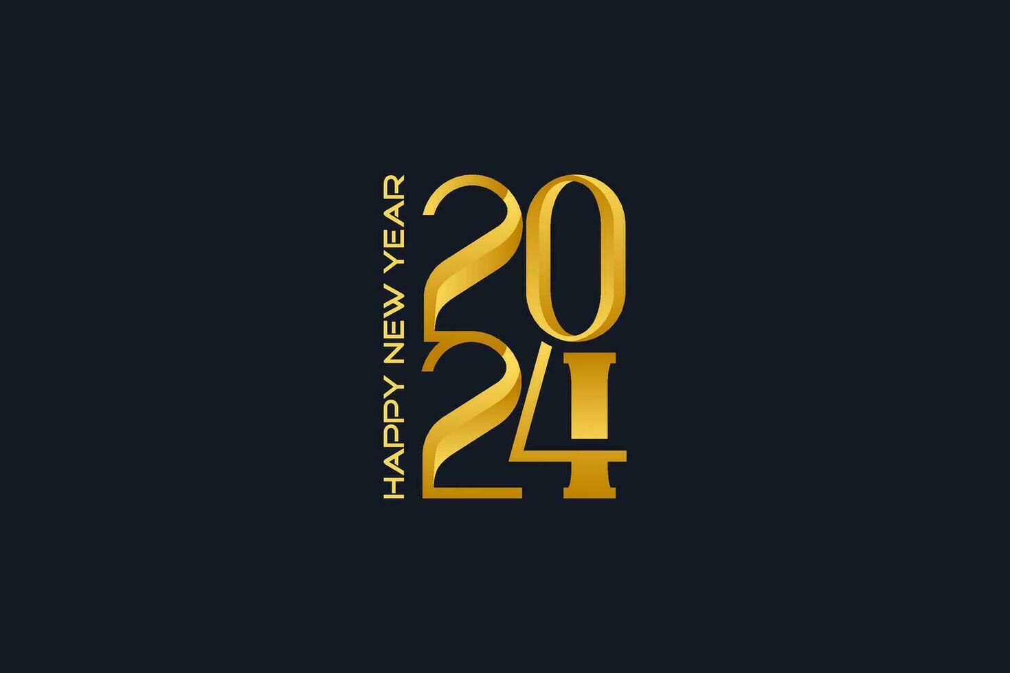 2024 Neu Jahr Logo Design mit elegant golden Ziffern auf schwarz Hintergrund vektor