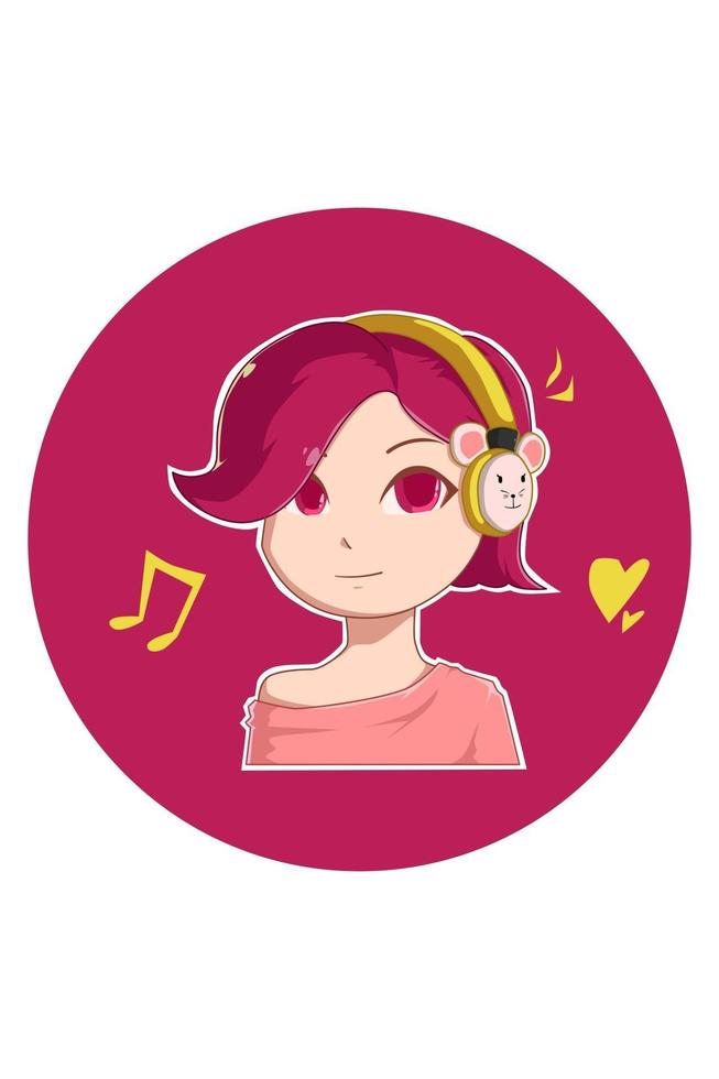 niedliche Kopfhörer-Mädchen-Cartoon-Illustration vektor
