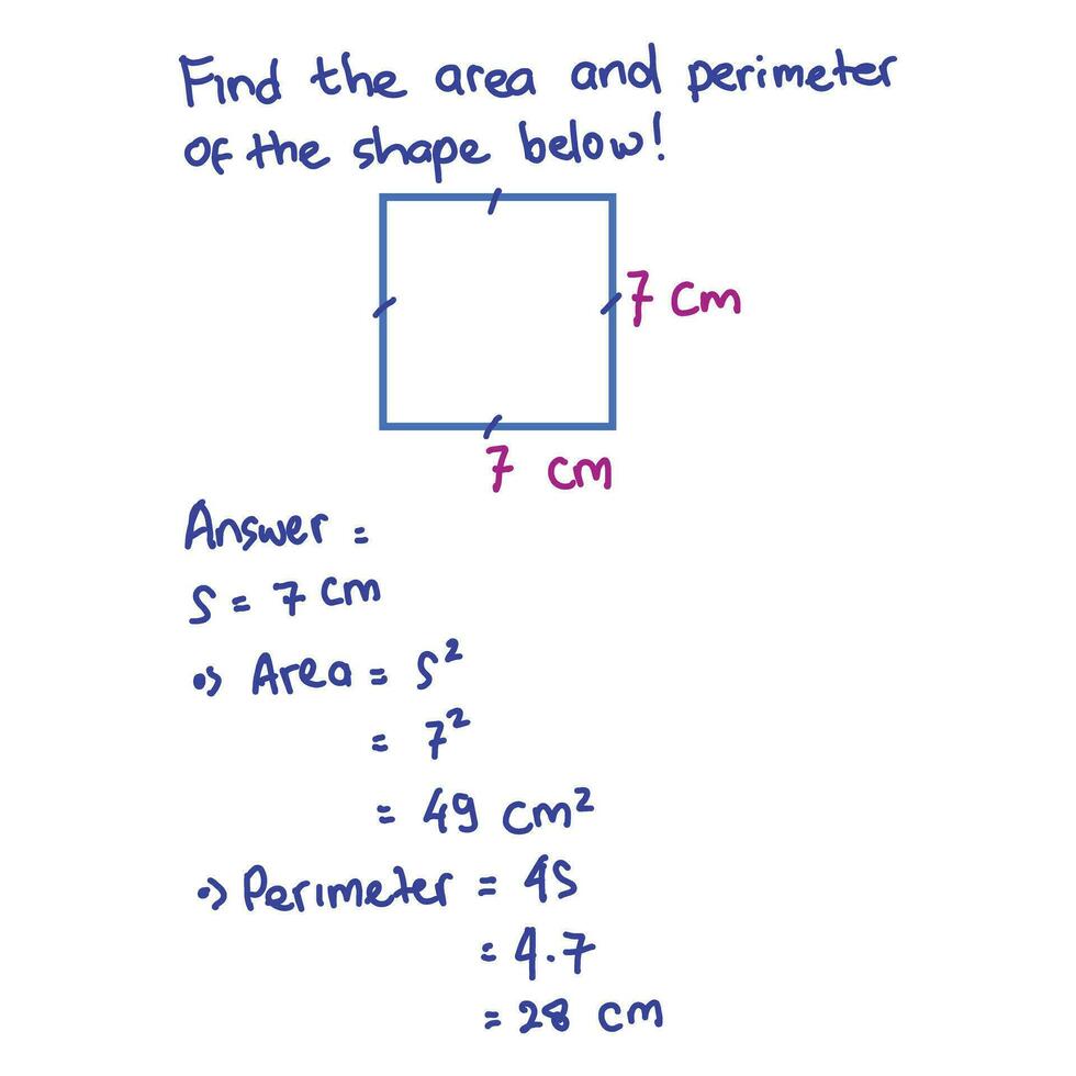 matematik formler på en vit bakgrund. vektor illustration av matematisk formler. lösa område och omkrets problem av kvadrater