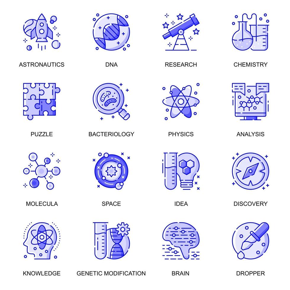 Wissenschaft Web flache Linie Icons Set vektor