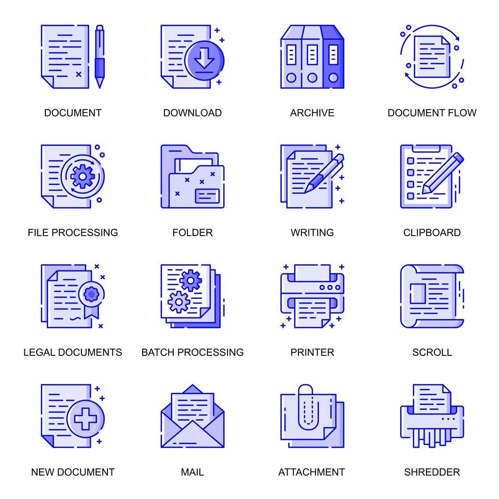 Dokument Web flache Linie Icons Set vektor