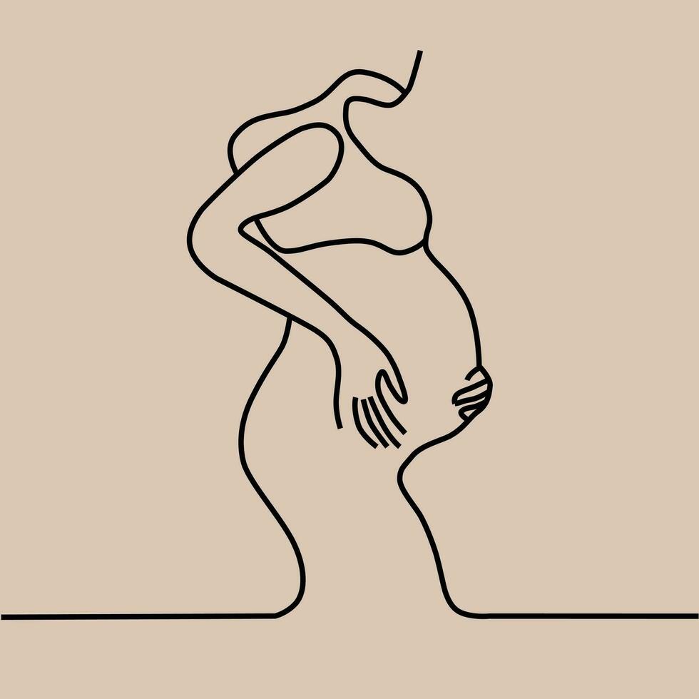 Vektor Zeichnung, das Kontur von ein schwanger Frau, ein einfach stilisiert Zeichnung auf das Thema von Mutterschaft, Geburt