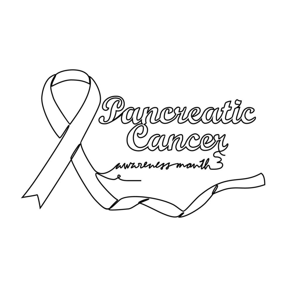 ett kontinuerlig linje teckning av pankreas- cancer medvetenhet månad med vit bakgrund. medvetenhet band design i enkel linjär stil. sjukvård och medicinsk design begrepp vektor illustration.