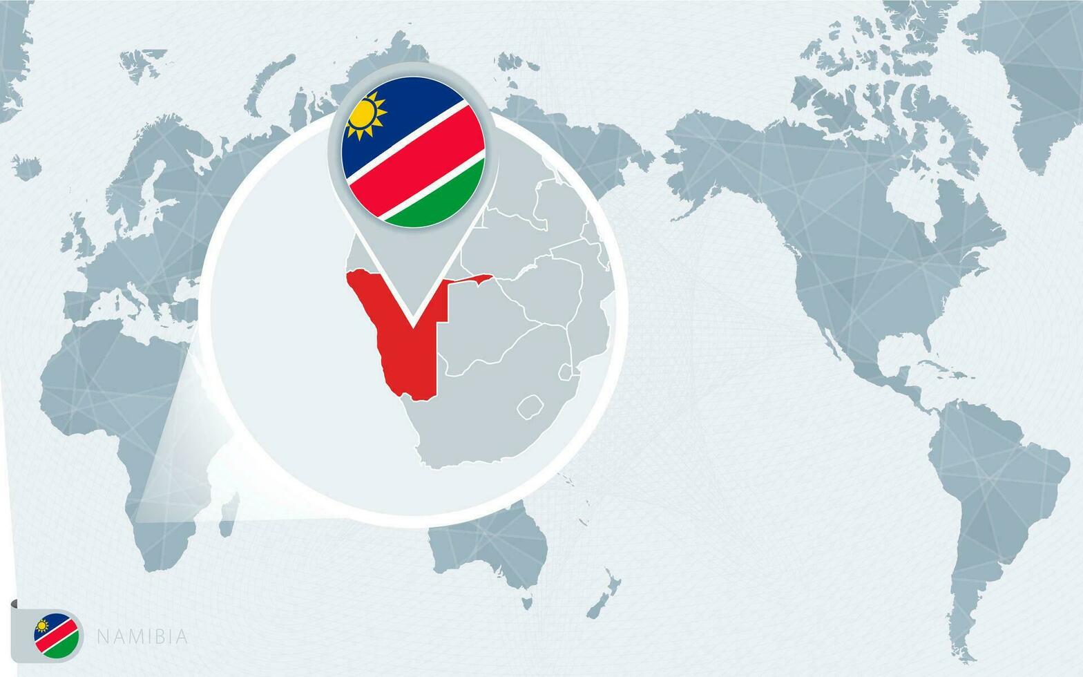 Pazifik zentriert Welt Karte mit vergrößert Namibia. Flagge und Karte von Namibia. vektor