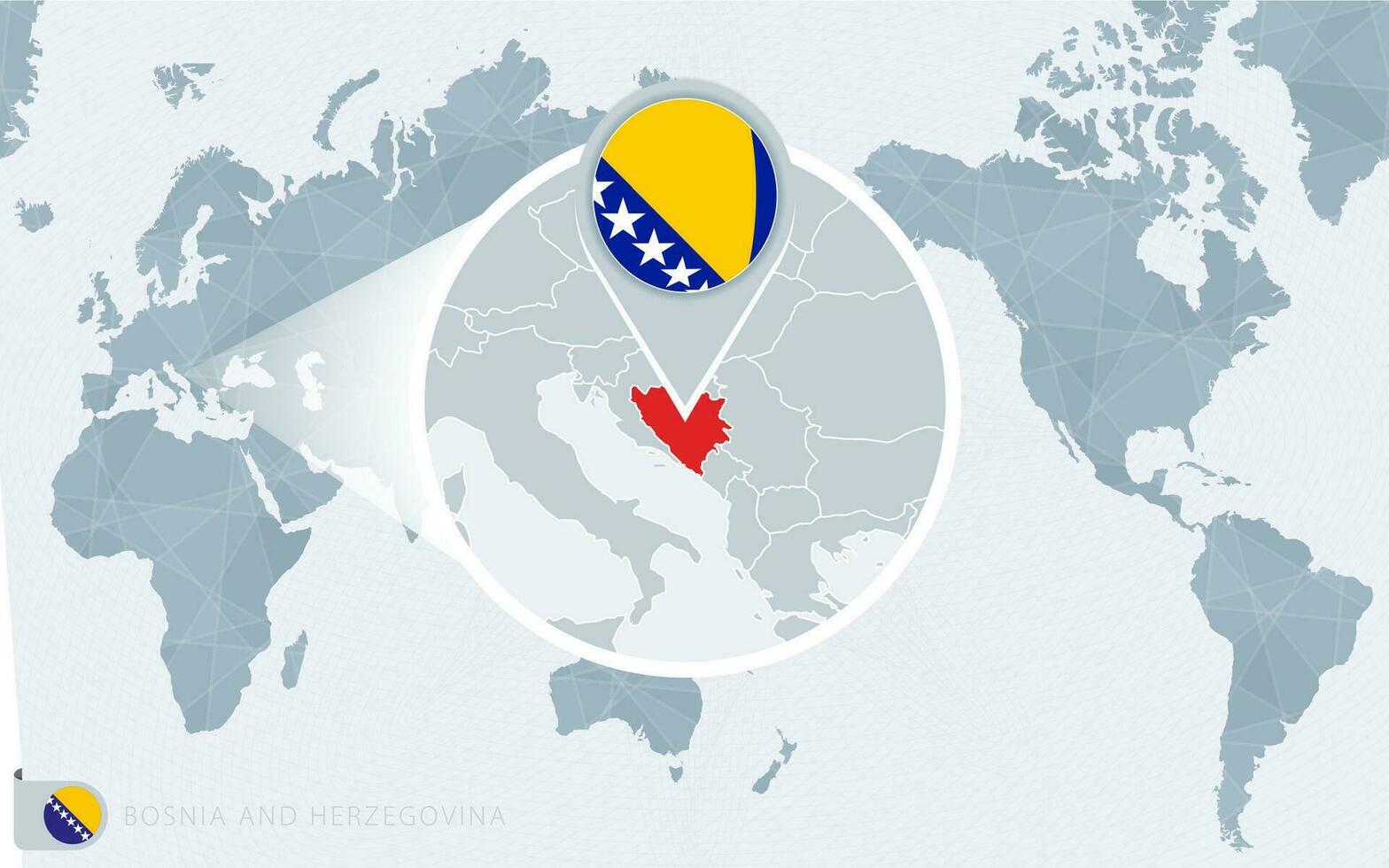 Pazifik zentriert Welt Karte mit vergrößert Bosnien und Herzegowina. Flagge und Karte von Bosnien und Herzegowina. vektor