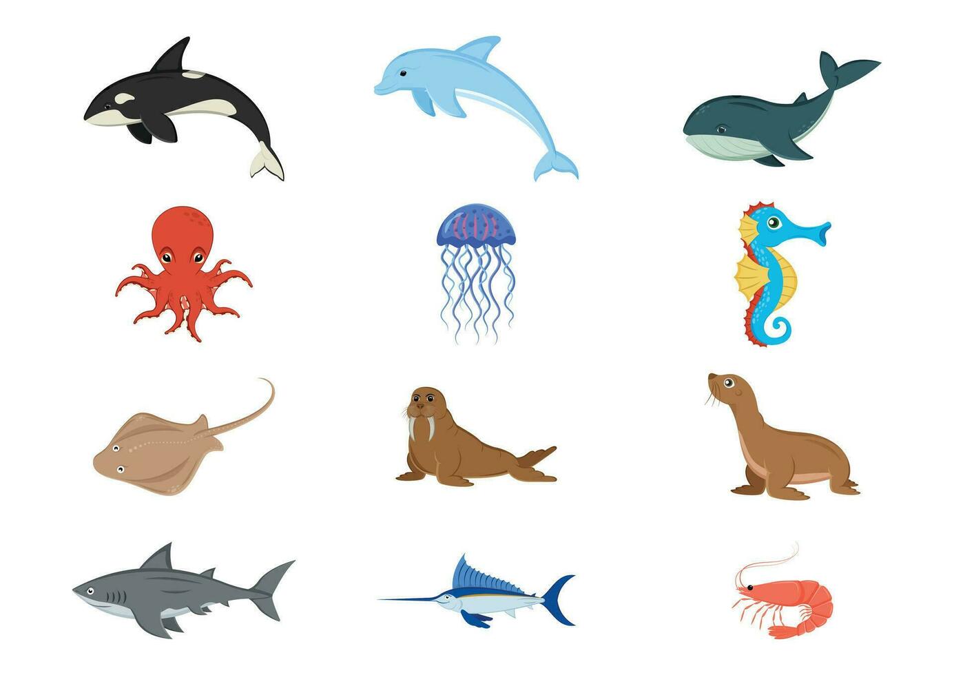 uppsättning av under vattnet värld djur ClipArt vektor illustration