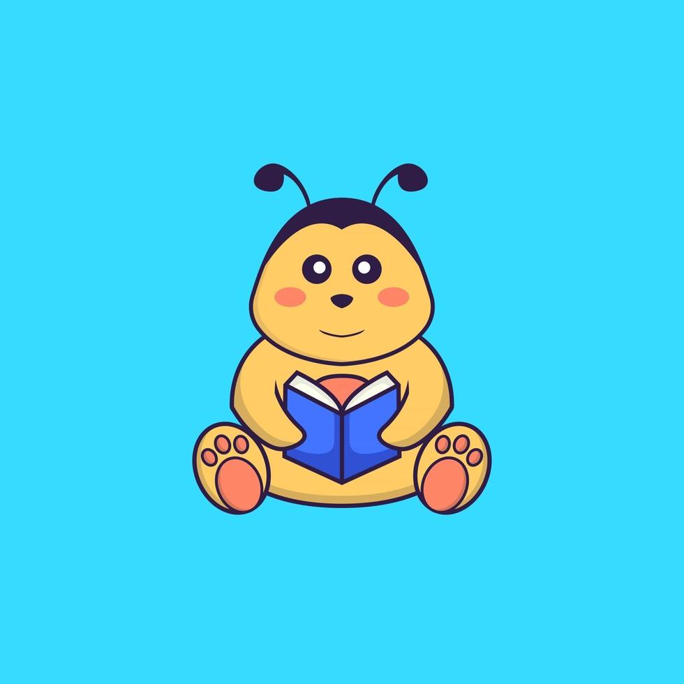 söt bi som läser en bok. djur tecknad koncept isolerad. kan användas för t-shirt, gratulationskort, inbjudningskort eller maskot. platt tecknad stil vektor