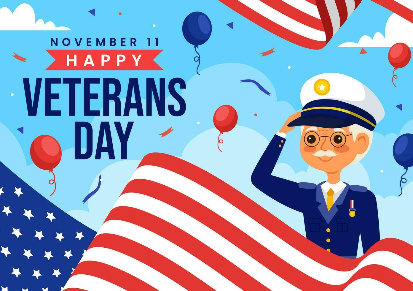 glücklich Veteranen Tag Vektor Illustration auf 11 November mit USA Flagge und Soldaten zum Auszeichnung alle Wer serviert im eben Kinder Karikatur Hintergrund
