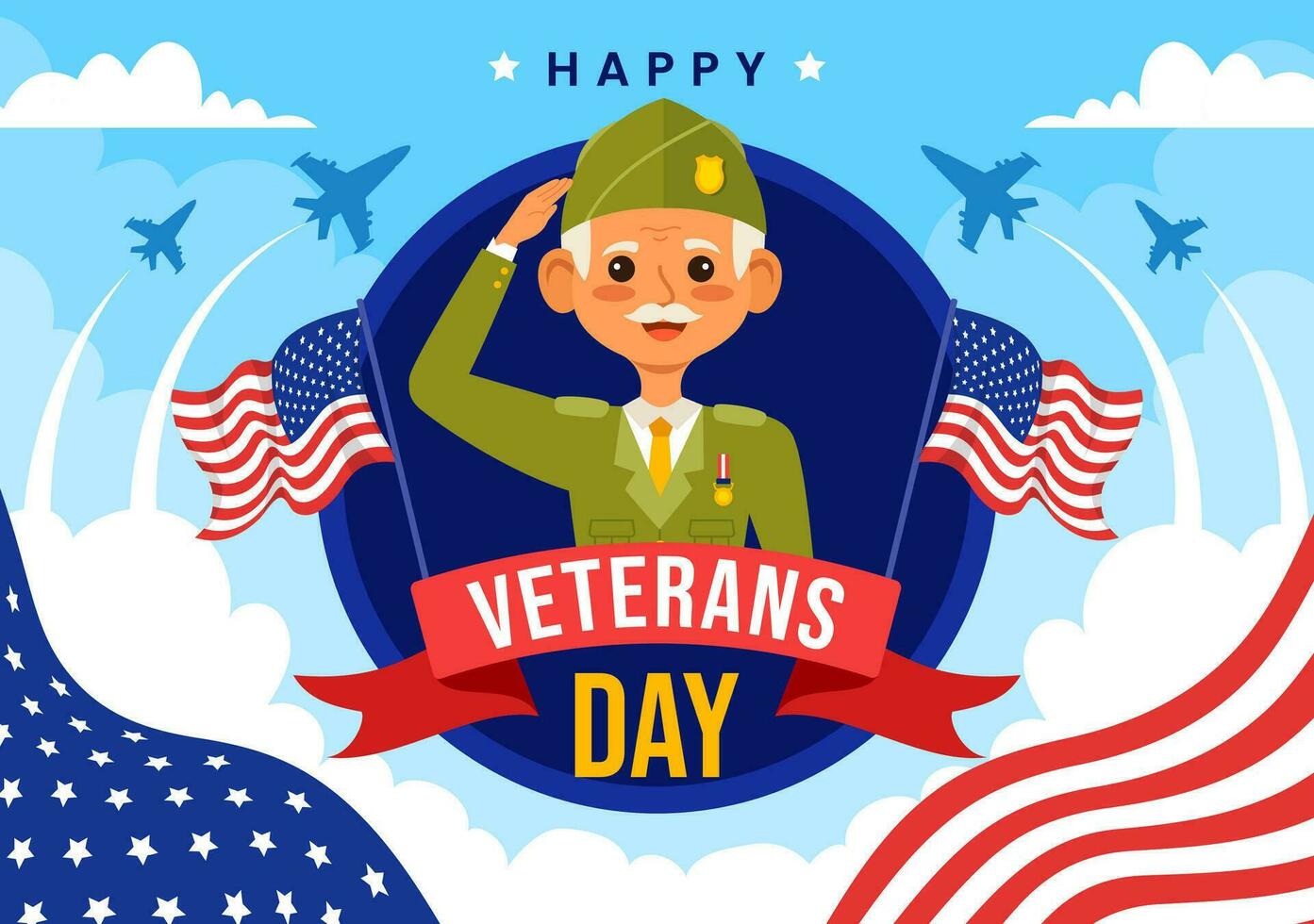 glücklich Veteranen Tag Vektor Illustration auf 11 November mit USA Flagge und Soldaten zum Auszeichnung alle Wer serviert im eben Kinder Karikatur Hintergrund