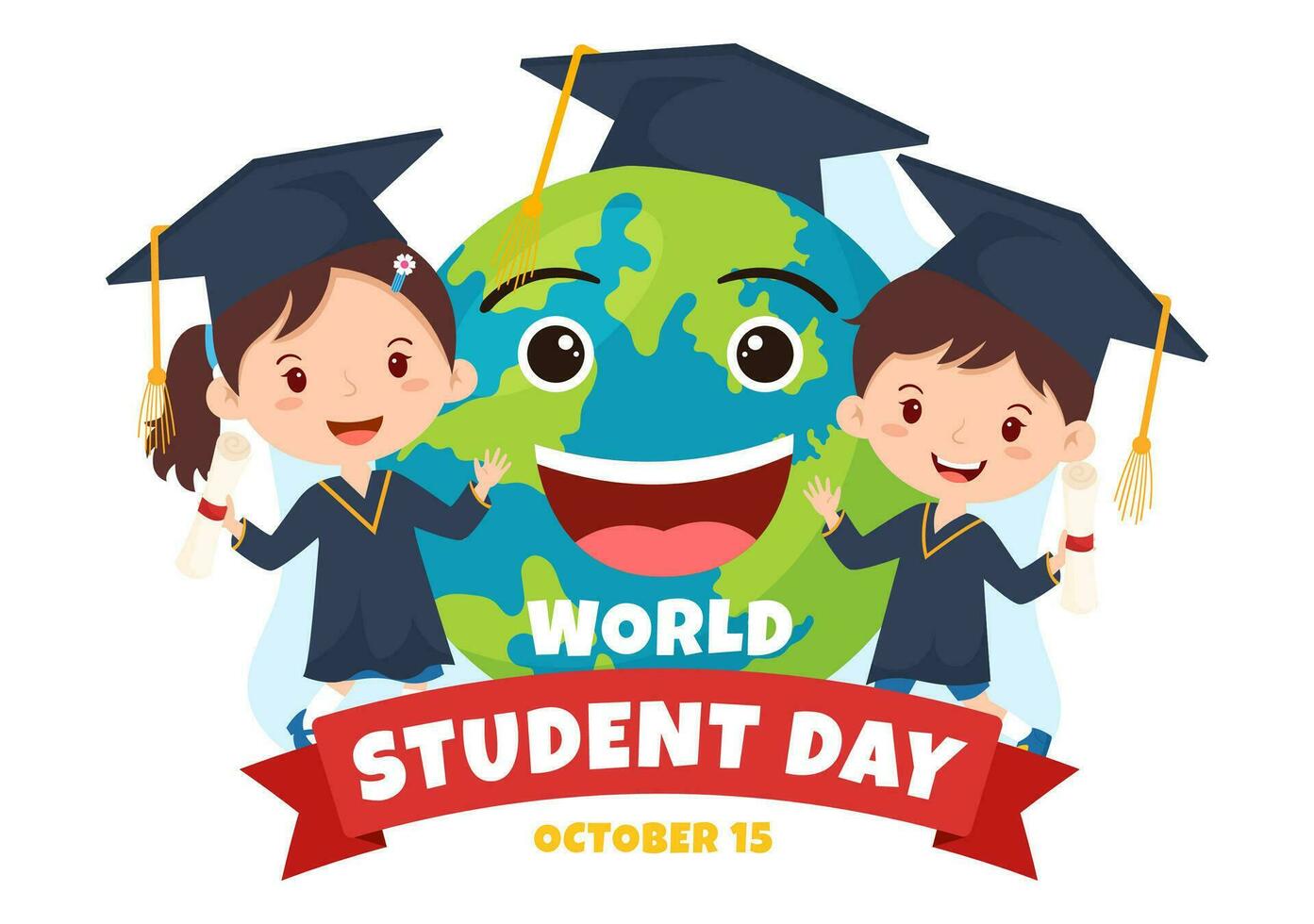 värld studenter dag vektor illustration på oktober 15 med studerande, bok, klot och Mer för webb baner eller affisch i barn tecknad serie bakgrund design
