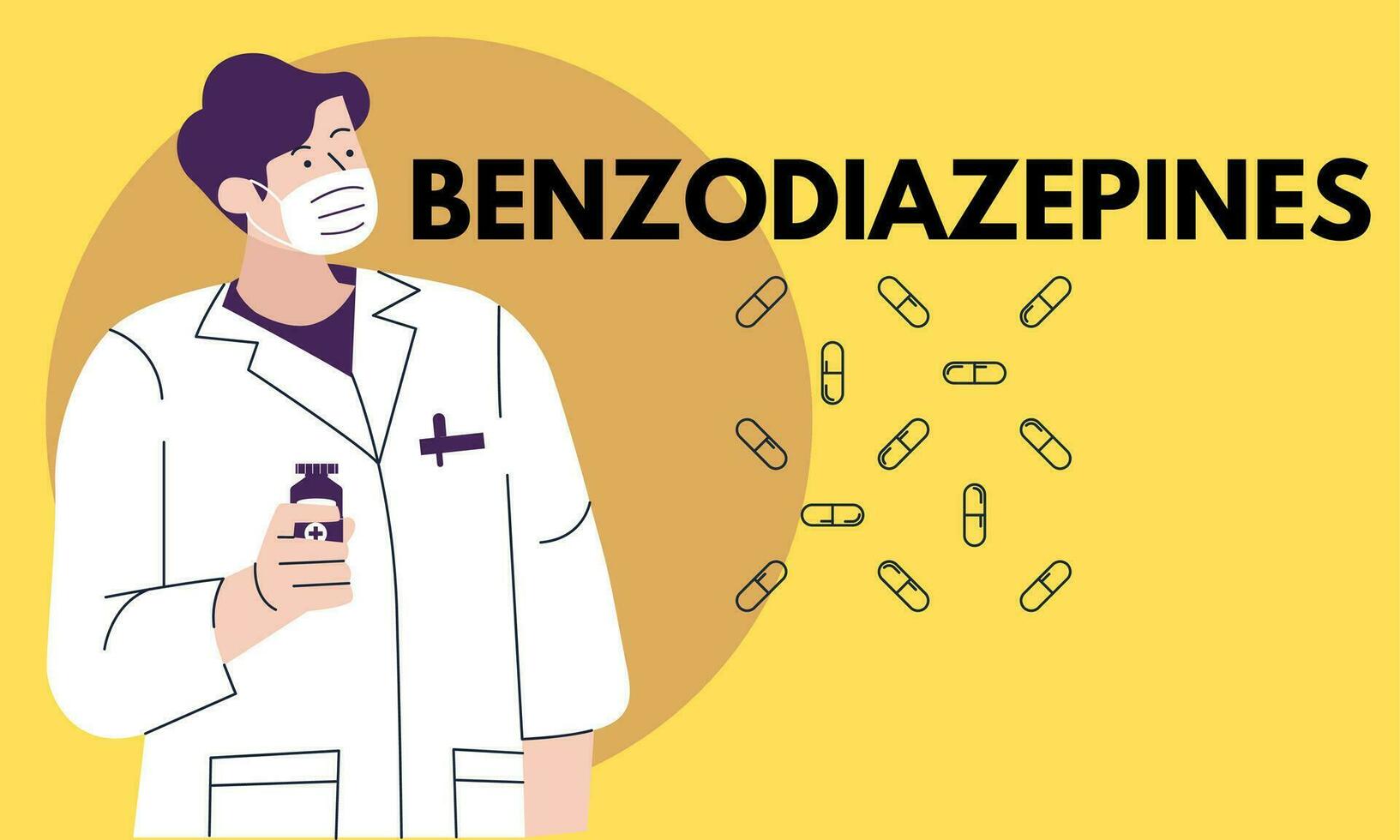 bensodiazepiner. bensodiazepiner piller i rx recept läkemedel flaska vektor illustration