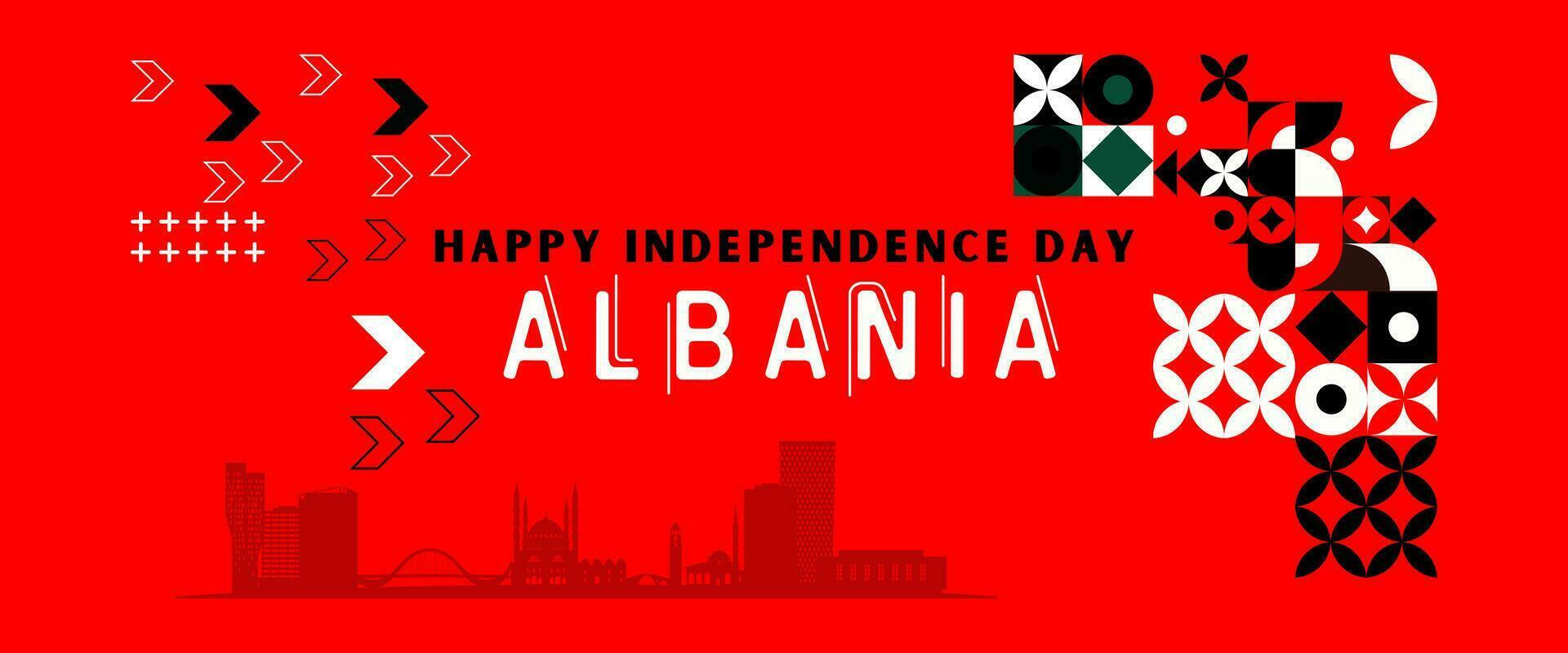 Albanien National Tag Banner zum Unabhängigkeit Tag Jubiläum. Flagge von Albanien und modern geometrisch retro abstrakt Design. vektor