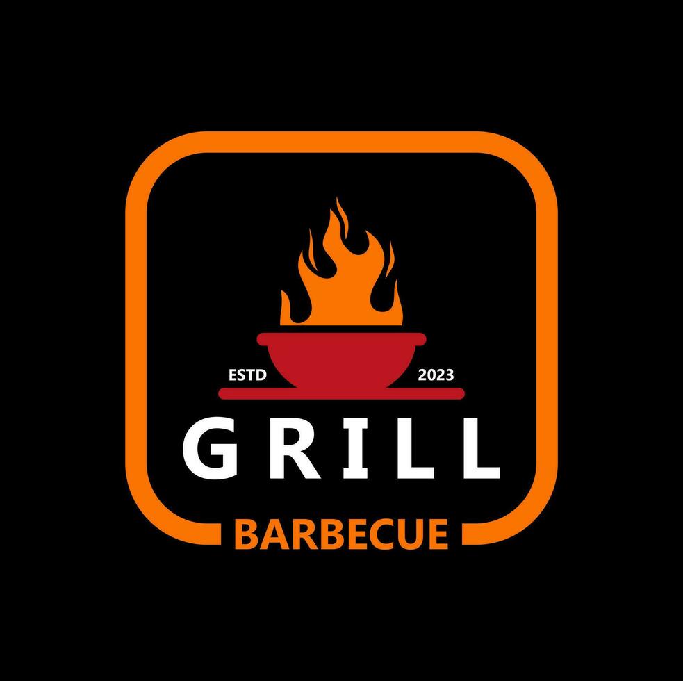 grill utegrill logotyp årgång. retro grillad utegrill mat vektor illustration