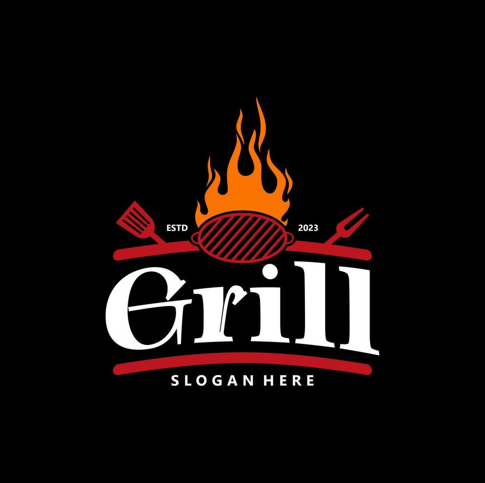 Grill Grill Logo Jahrgang. retro gegrillt Grill Essen Vektor Illustration