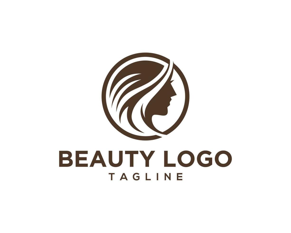 Damen Frisur Symbol Logo Design mit Damen Gesicht. Vektor Schönheit Konzept Vorlage.