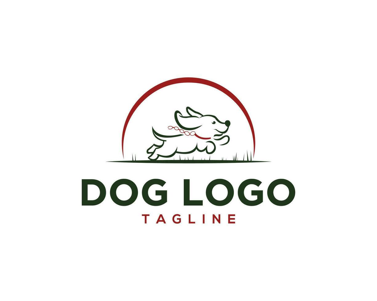 Hund Silhouette im das Gras Logo Design auf Weiß Hintergrund Vektor Vorlage.