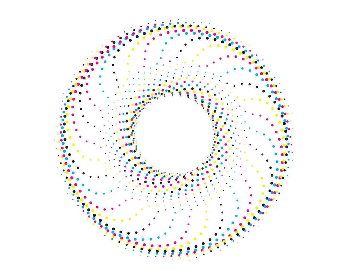 ein kreisförmig Muster mit bunt Punkte auf Es, cmyk zwei Kreise mit bunt Punkte auf Sie Satz, cmyk Vektor Illustration von ein Blume mit ein Kreis und ein Punkt, Mandala Vektor