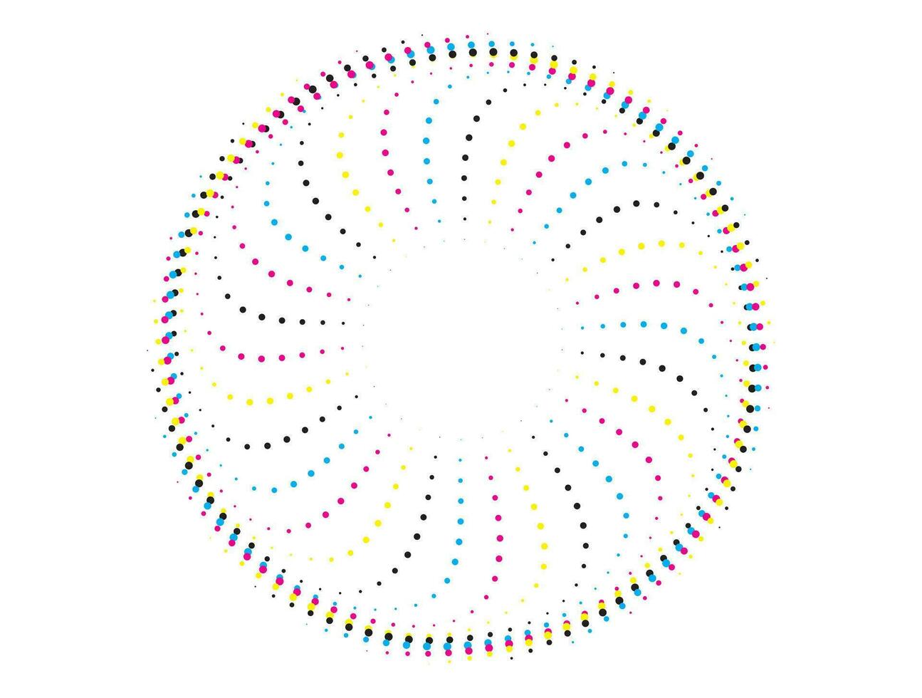 ein kreisförmig Muster mit bunt Punkte auf Es, cmyk zwei Kreise mit bunt Punkte auf Sie Satz, cmyk Vektor Illustration von ein Blume mit ein Kreis und ein Punkt, Mandala Vektor