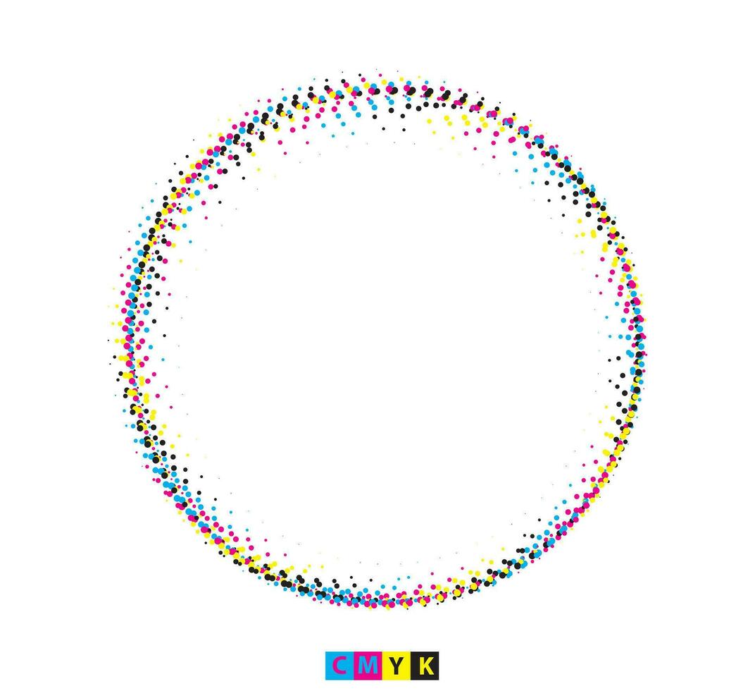 en cirkulär mönster med färgrik prickar på Det, cmyk två cirklar med färgrik prickar på dem uppsättning, cmyk vektor illustration av en blomma med en cirkel och en prick, mandala vektor
