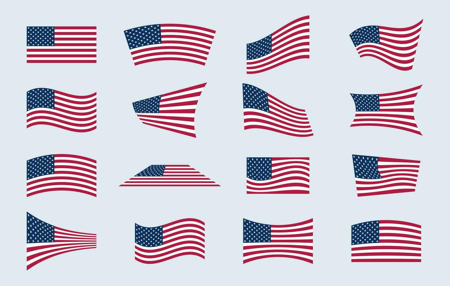 einstellen von anders amerikanisch Flaggen im anders Posen. USA Flagge Vektor Illustration.