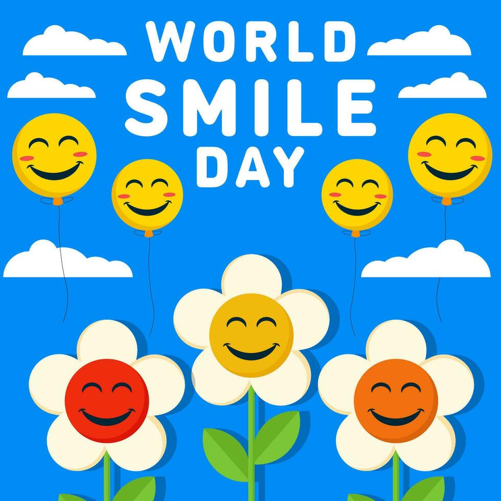 vektor design värld leende dag illustration med leende blommor ansikte