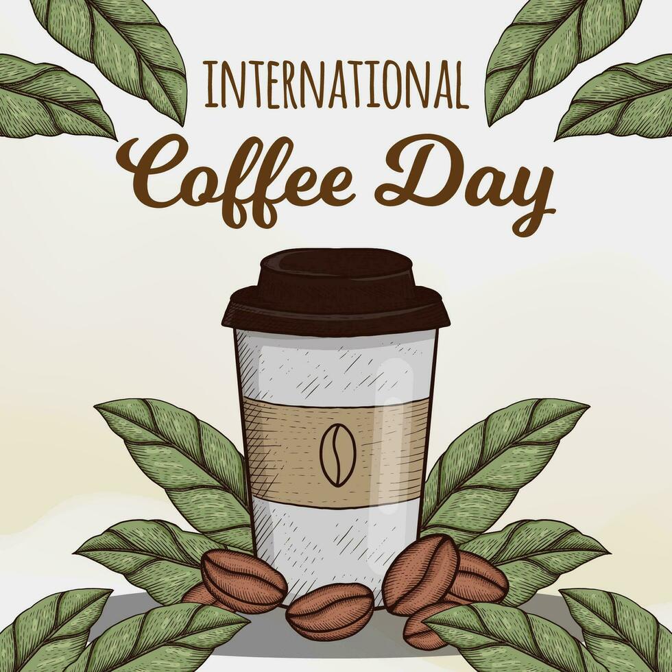 hand dragen internationell kaffe dag illustration design vektor