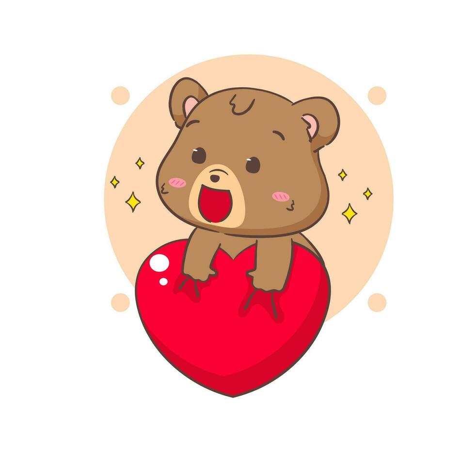 söt brun Björn innehav kärlek hjärta. söt förtjusande djur- och valentines dag begrepp design. isolerat vit bakgrund. vektor konst illustration.