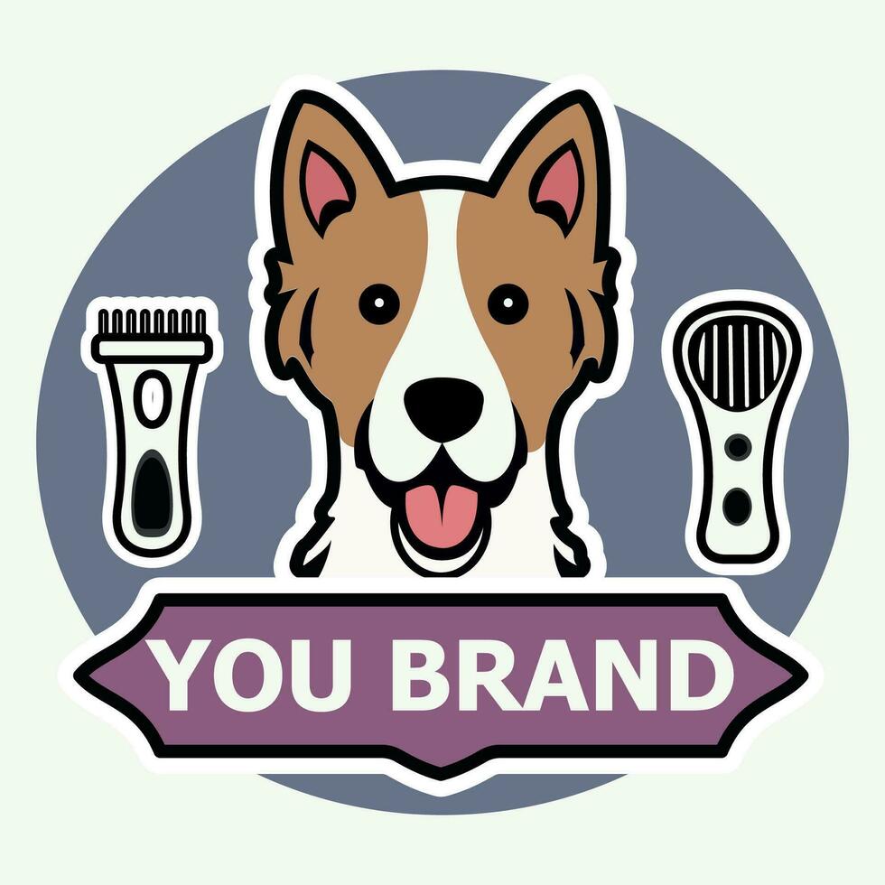 hund huvud med grooming verktyg för logotyp, ikon, illustration, varumärke, webb design, social nätverk, vykort, affisch, företag kort, inbjudan vektor