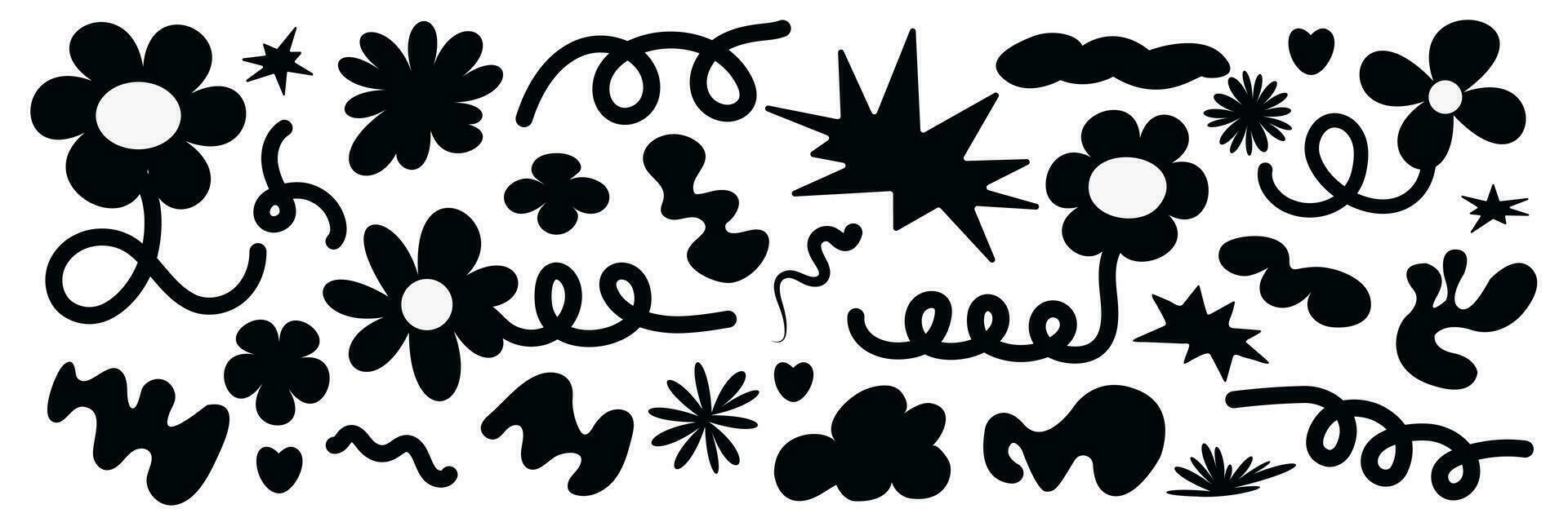 uppsättning av modern färgrik blommor, former och doodles. abstrakt vektor illustration isolerat på vit bakgrund.