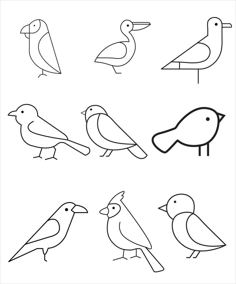 einstellen von linear Vögel. dünn Linie Vektor Illustration. editierbar Formen