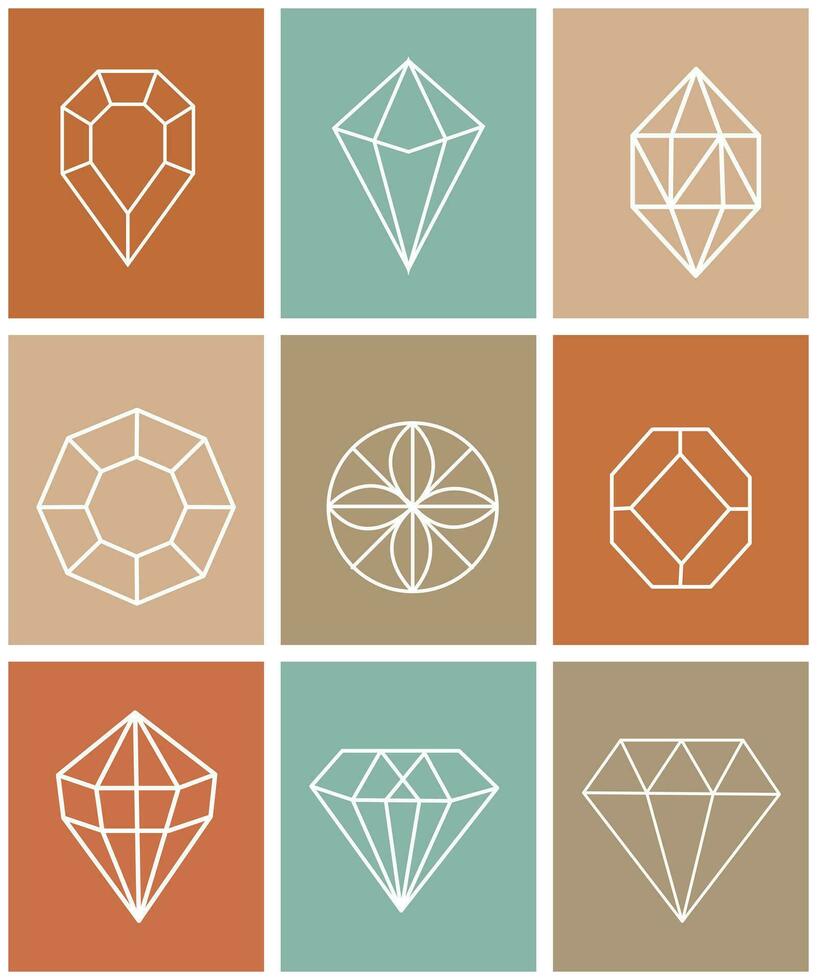 Diamanten und Edelsteine Linie Symbole Satz. Vektor Kristall und Juwel linear Logo Design Elemente. Luxus und Prämie Symbole im ein minimal Stil