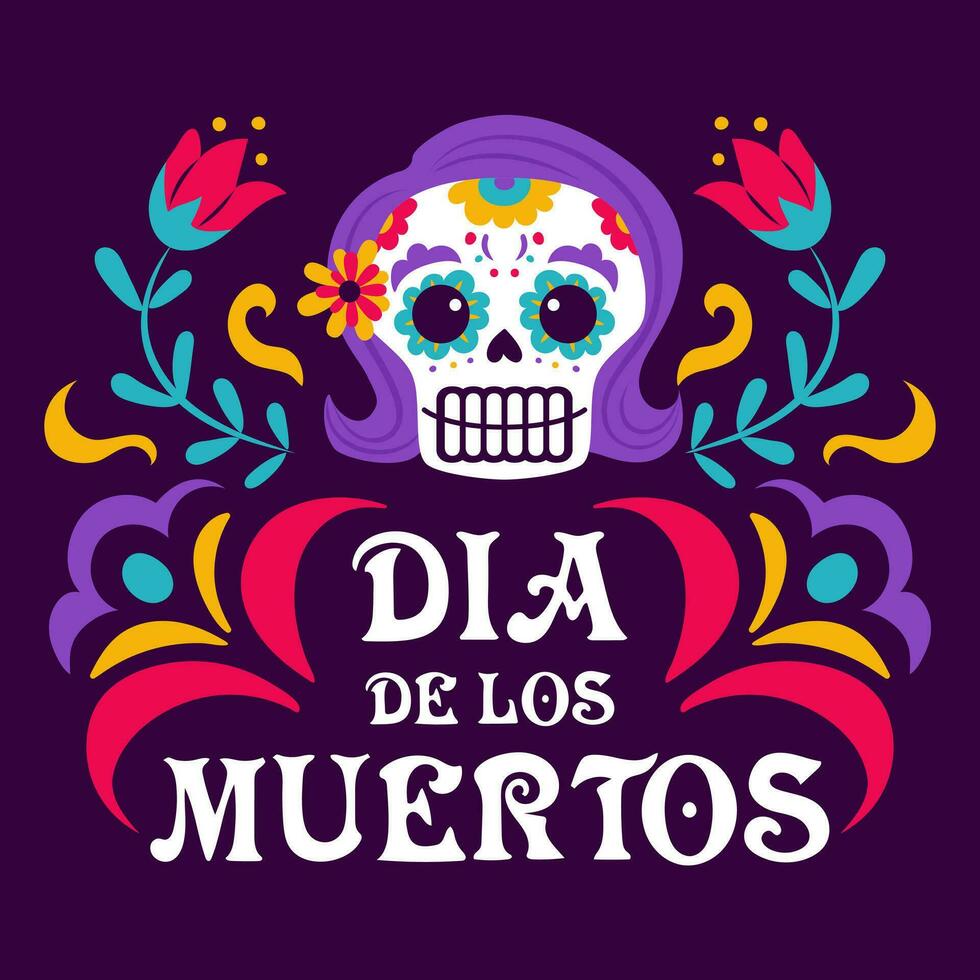 Tag von das tot. dia de Muertos. Katrina, das Garbancera Schädel, das elegant Calaca, festlich Skelett, das knochig Tänzer. Vektor Illustration im Jahrgang Stil. zum Poster, Postkarten, Banner, Design