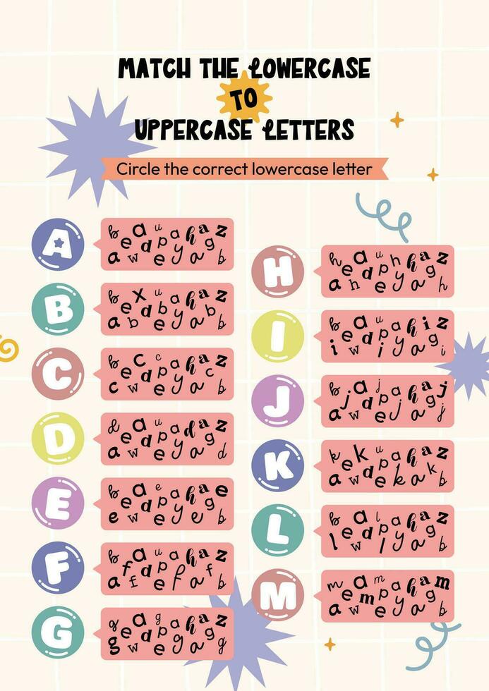 eben Design Vektor lernen Alphabet Brief Großbuchstaben Kleinbuchstaben druckbar Arbeitsblatt zum Kinder Aktivität