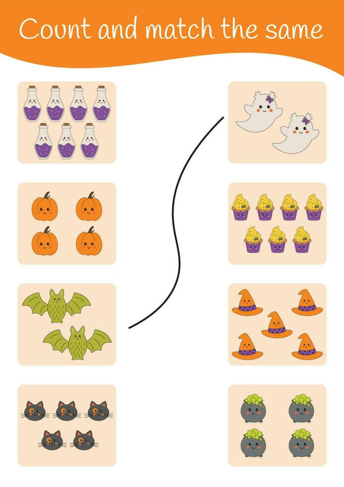 halloween tryckbar pedagogisk matematik arbetsblad. tillägg, räkning, subtraktion för ungar. pedagogisk spel för förskolebarn och dagis. inlärning matematiskt sidor. matematik tryckbar. vektor