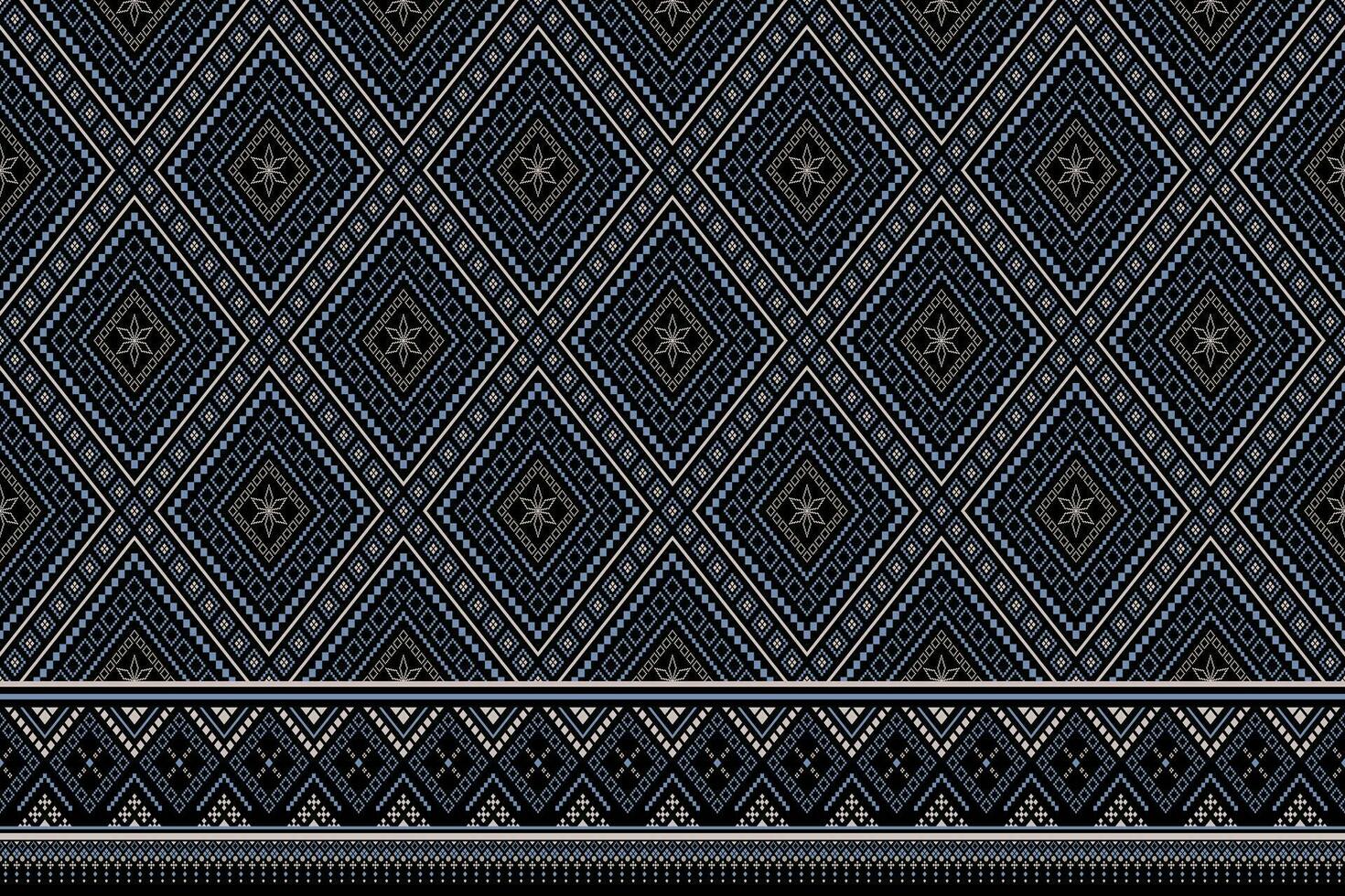 Indigo Marine Blau geometrisch traditionell ethnisch Muster Ikat nahtlos Muster Rand abstrakt Design zum Stoff drucken Stoff Kleid Teppich Vorhänge und Sarong aztekisch afrikanisch indisch indonesisch vektor