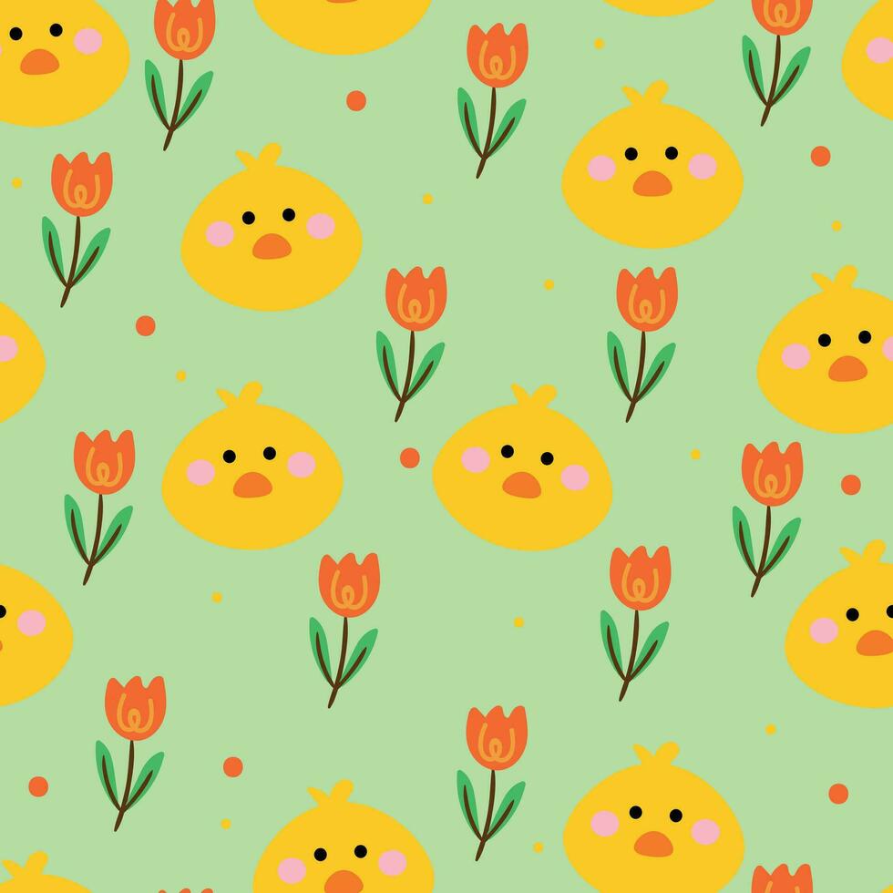 sömlös mönster med söt tecknad serie kyckling och blommor för tyg skriva ut, textil, gåva omslag papper. färgrik vektor för textil, platt stil