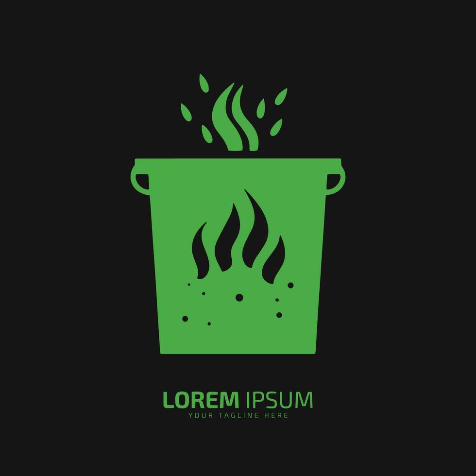 minimal eller abstrakt soptunna logotyp vektor ikon silhuett isolerat grön bin på svart bakgrund