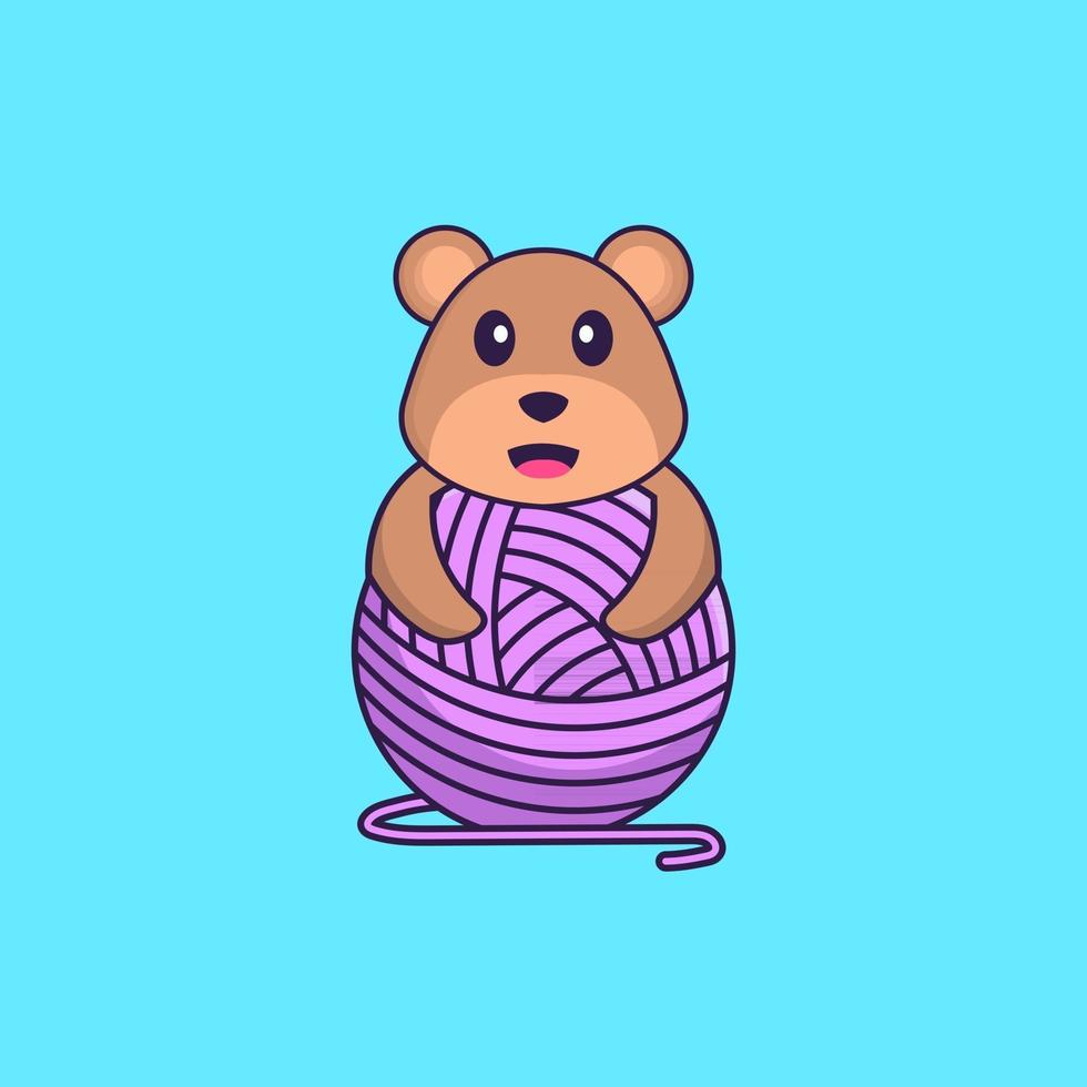 söt björn som leker med ullgarn. djur tecknad koncept isolerad. kan användas för t-shirt, gratulationskort, inbjudningskort eller maskot. platt tecknad stil vektor