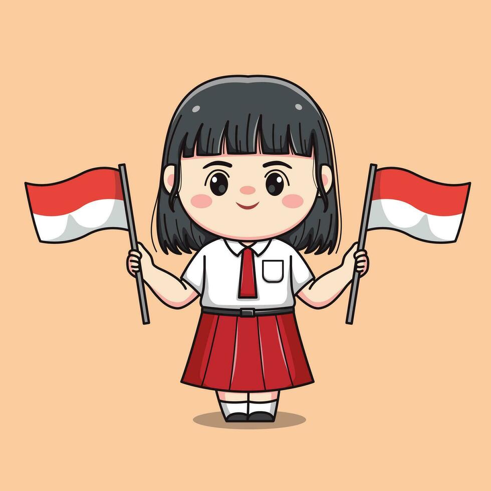 indonesisch Schüler elementar Schule süß kawaii Mädchen Charakter vektor