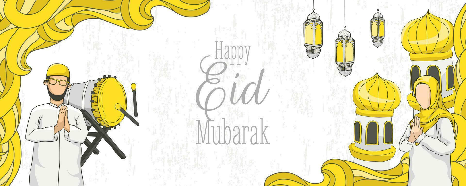 eid Mubarak Hintergrund mit Hand gezeichnet Illustration vektor