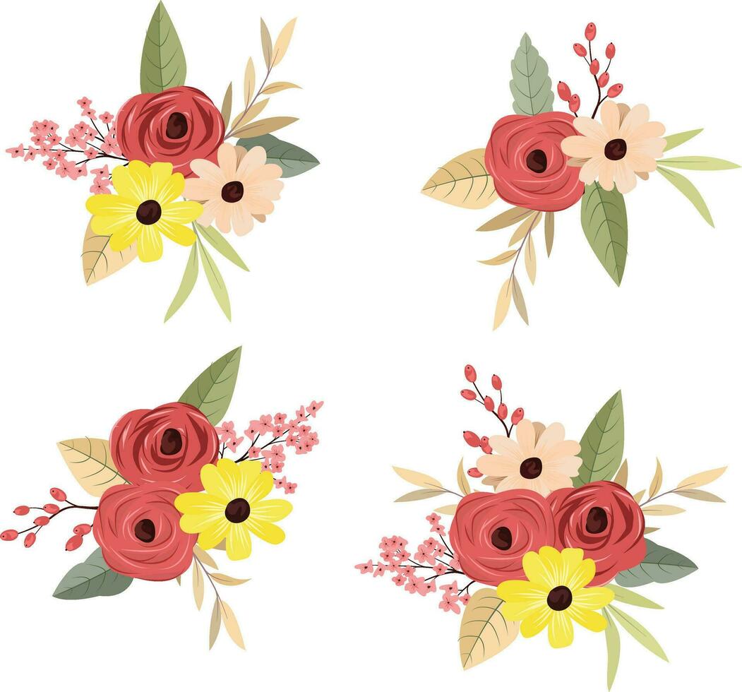 elegant blomma bukett. ro och solrosor på en vit bakgrund. illustrationer för dekorera kort och din Övrig projekt. vektor