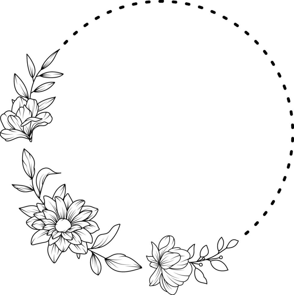 blomma ram. hand dragen botanisk vektor illustration. svart och vit krans.