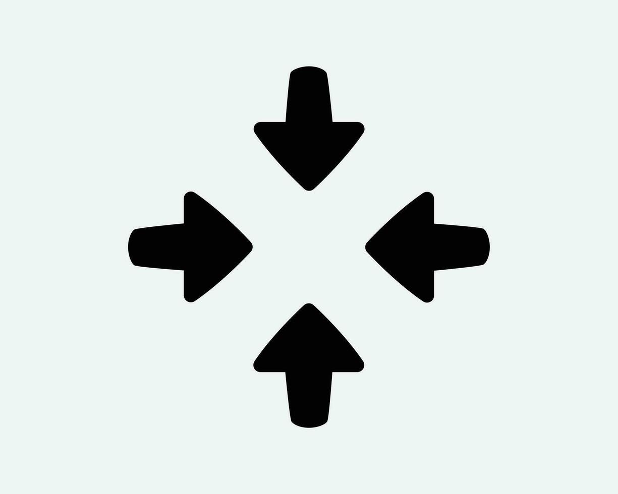 fyra pilar pekande i ikon 4 pil zoom i ut mål Centrum pekare korsa svart vit form vektor ClipArt grafisk illustration konstverk tecken symbol