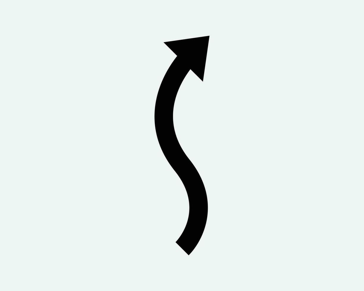 Vinka pil upp rätt ikon vågig kurva lockigt kurvig pekare punkt väg navigering riktning svart vit översikt form vektor grafisk konstverk tecken symbol
