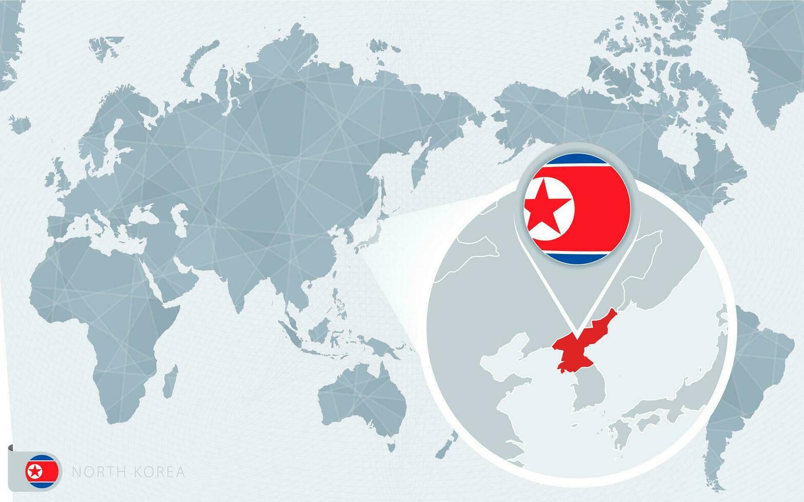 Pazifik zentriert Welt Karte mit vergrößert Norden Korea. Flagge und Karte von Norden Korea. vektor